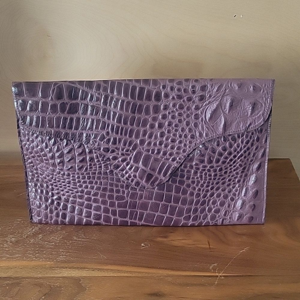 NEW JJ Winters Purple Leather Blake Lively Envelope Clutch Bag Snake Croc RARE